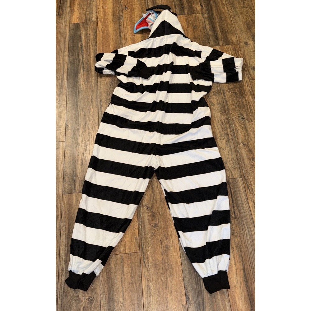Beetlejuice Black & White Striped Hooded Sandworm One-Piece Costume Jumpsuit LXL - Picture 7 of 9